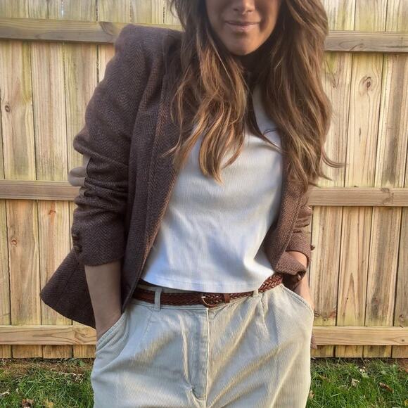 Vintage Wool Silk Tweed Blazer Brown Herringbone Jacket Made in Japan - Picture 1 of 9